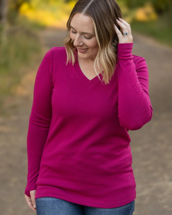 Leah Long Sleeve V-Neck Top | Magenta