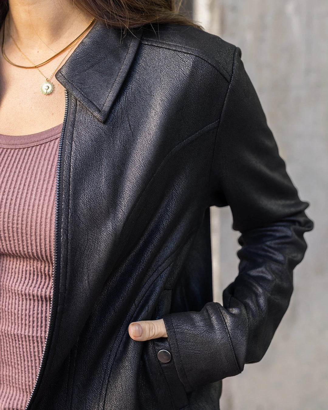 Grace and Lace | Lightweight Faux Leather Jacket | Black