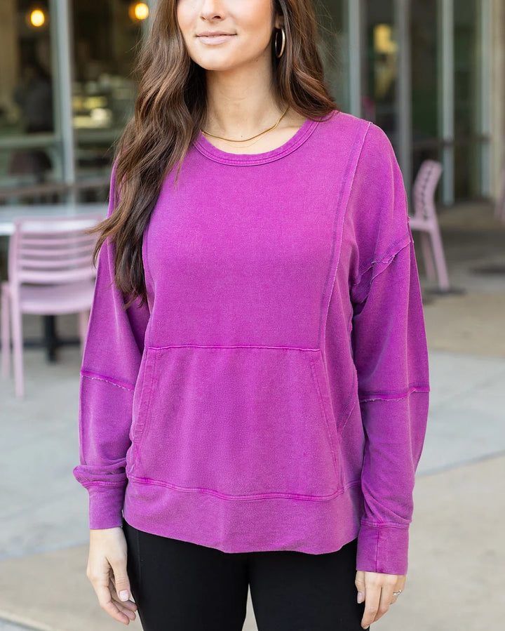 Grace and Lace | Mineral Washed Pullover Sweatshirt | Boysenberry