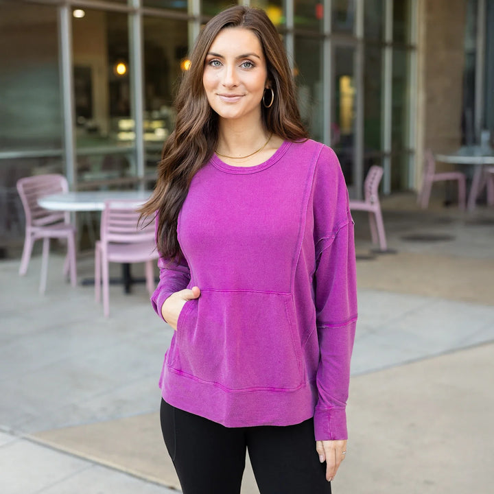 Grace and Lace | Mineral Washed Pullover Sweatshirt | Boysenberry