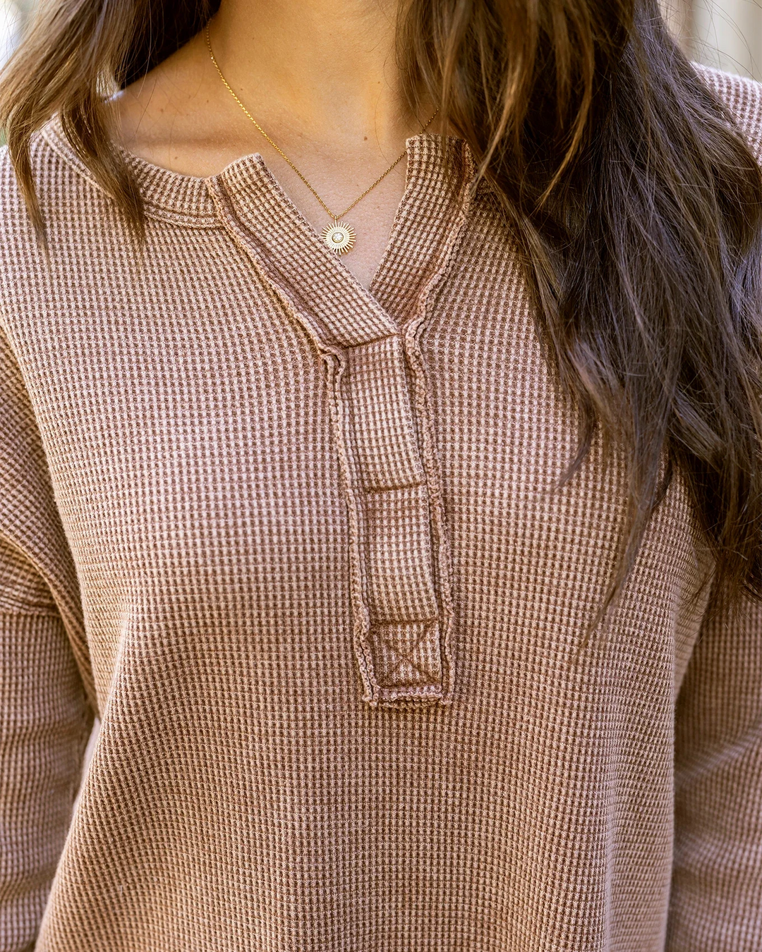 **PREORDER** Grace and Lace | Mineral Washed Waffle Henley | Copper - ESTIMATED TO SHIP NOV 26