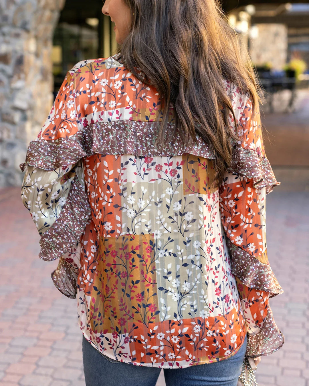 Grace and Lace | Mixed Print Ruffle Top