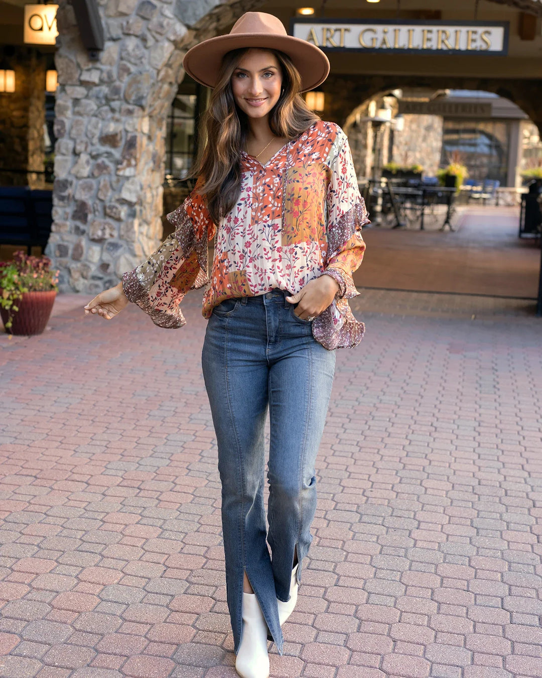 Grace and Lace | Mixed Print Ruffle Top