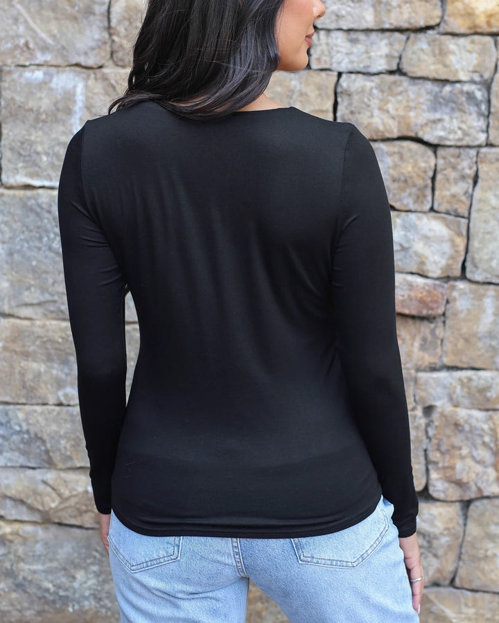 Grace and Lace | Modal V-Neck Long Sleeve Tee | Black