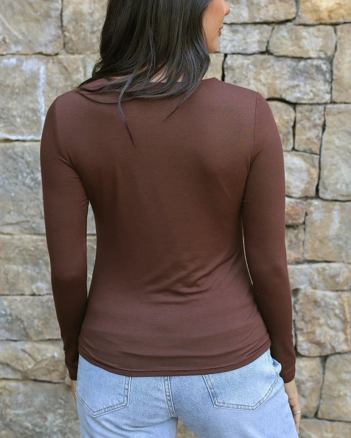 Grace and Lace | Modal V-Neck Long Sleeve Tee | Brown