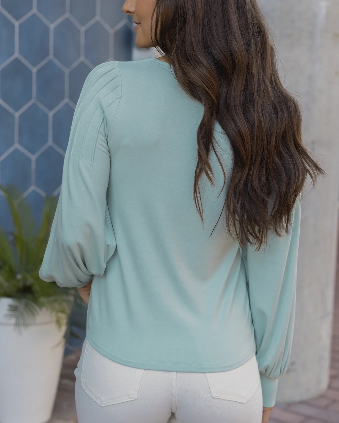 *PREORDER* Grace and Lace | Pleated Sleeve Top | Light Mint - ESTIMATED TO SHIP MARCH 4