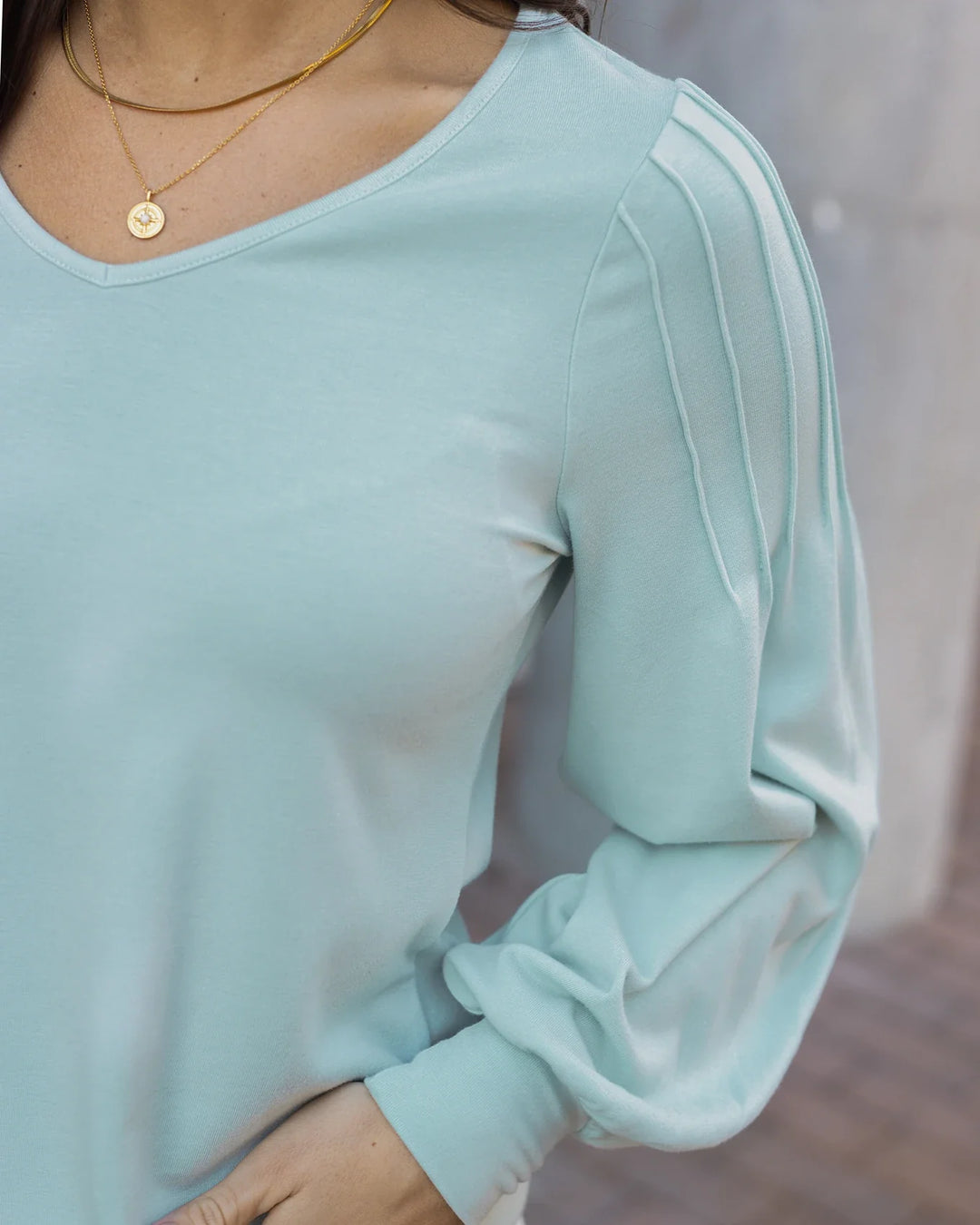 *PREORDER* Grace and Lace | Pleated Sleeve Top | Light Mint - ESTIMATED TO SHIP MARCH 4