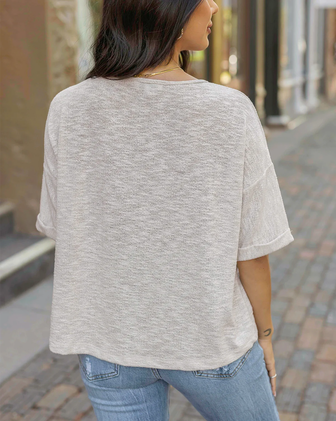 Grace and Lace | Pocket Sweater Tee | Oatmeal