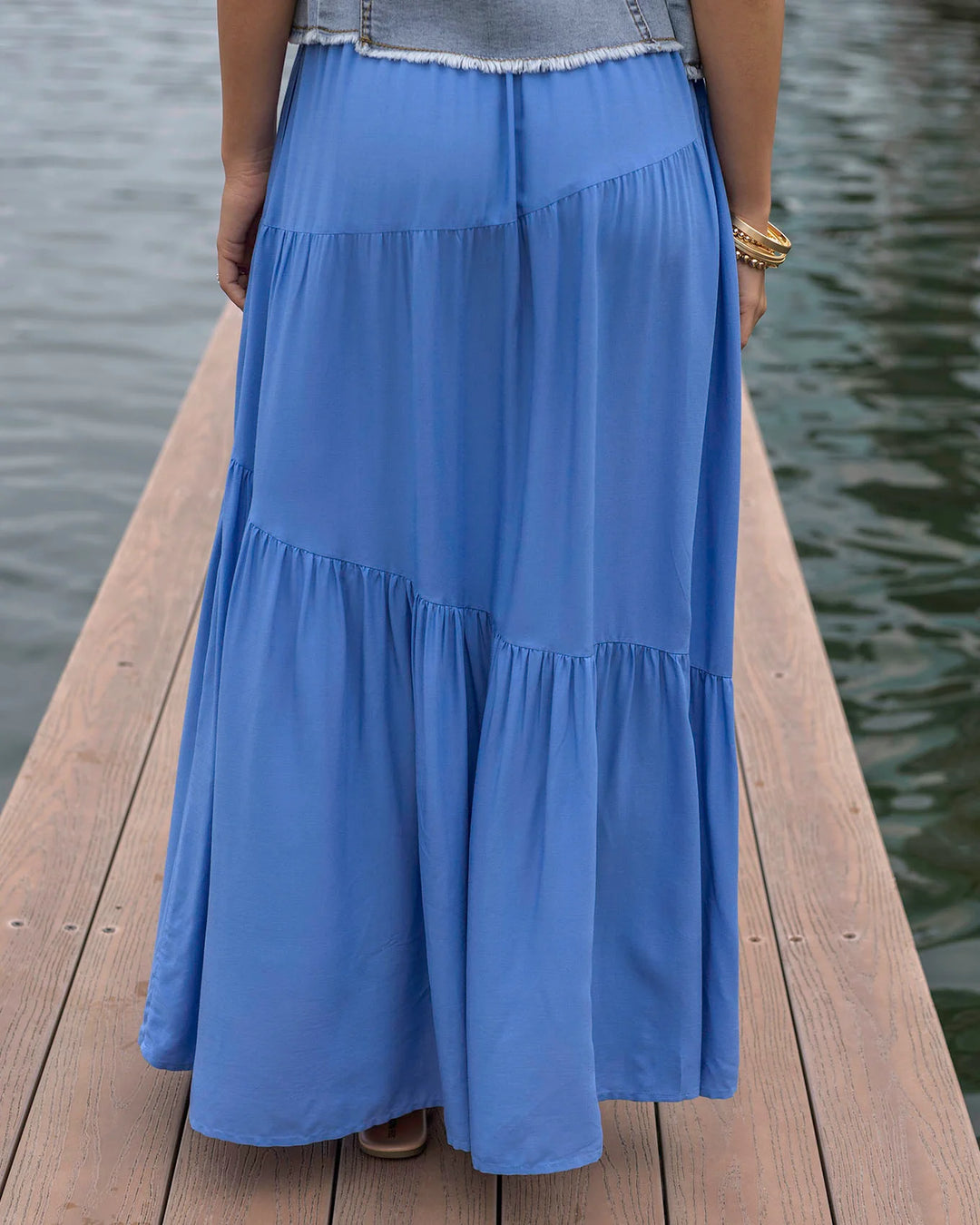 Grace and Lace | Pocketed Tiered Maxi Skirt | Cornflower Blue