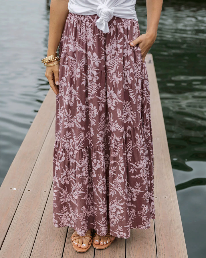 Grace and Lace | Pocketed Tiered Maxi Skirt | Pink Floral