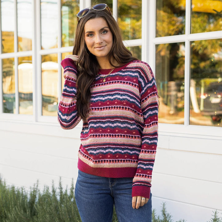 Grace and Lace | Pointelle Striped Sweater | Multi Jewel