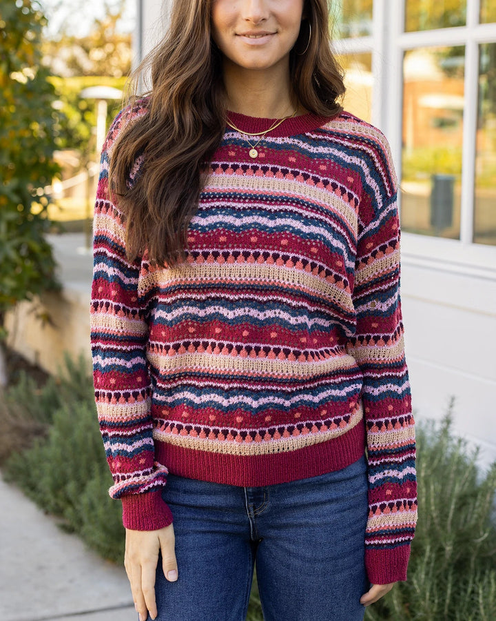 Grace and Lace | Pointelle Striped Sweater | Multi Jewel