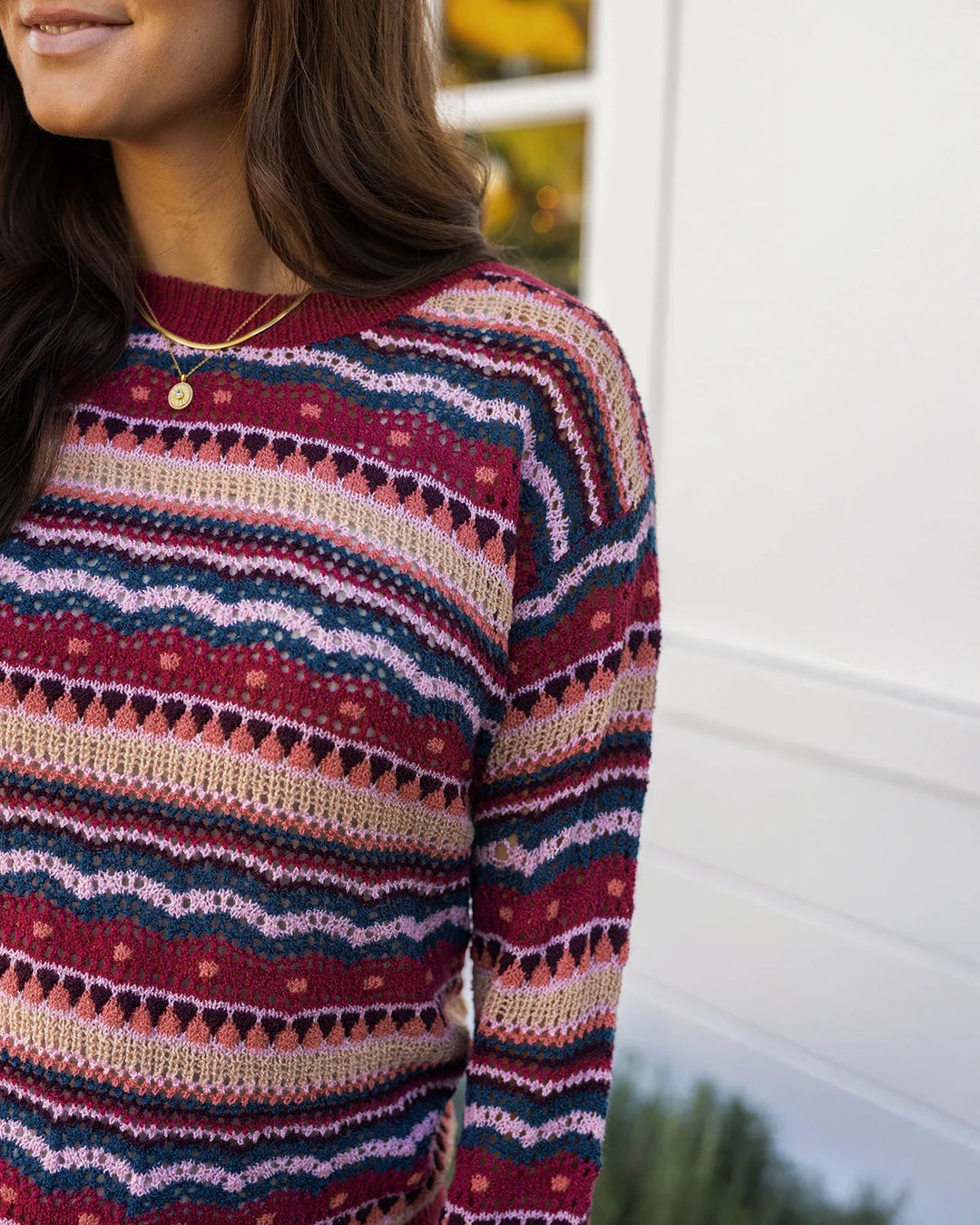 Grace and Lace | Pointelle Striped Sweater | Multi Jewel