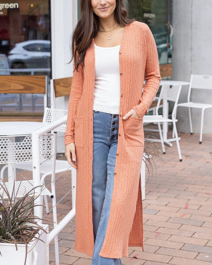 *PREORDER* Grace and Lace | Ribbed Long Duster Cardigan | Sunset - ESTIMATED TO SHIP MARCH 4