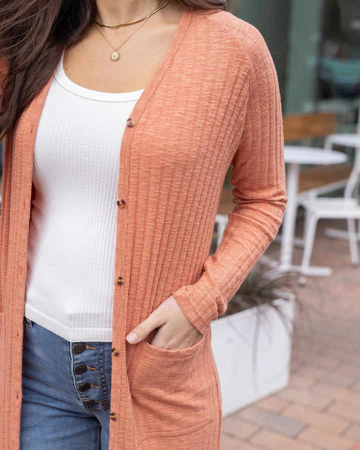 *PREORDER* Grace and Lace | Ribbed Long Duster Cardigan | Sunset - ESTIMATED TO SHIP MARCH 4