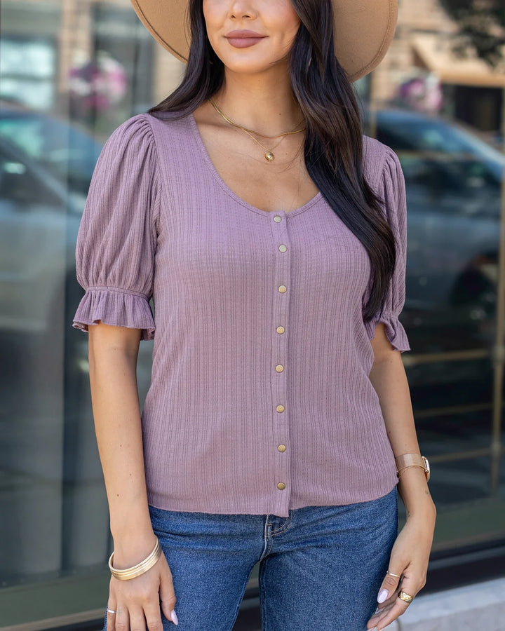 Grace and Lace | Scoop Neck Puff Sleeve Top | Mystic Purple