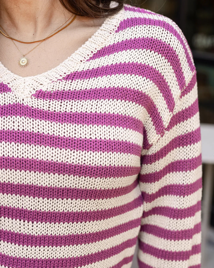 *PREORDER* Grace and Lace | Striped V-Neck Sweater - ESTIMATED TO SHIP MARCH 4