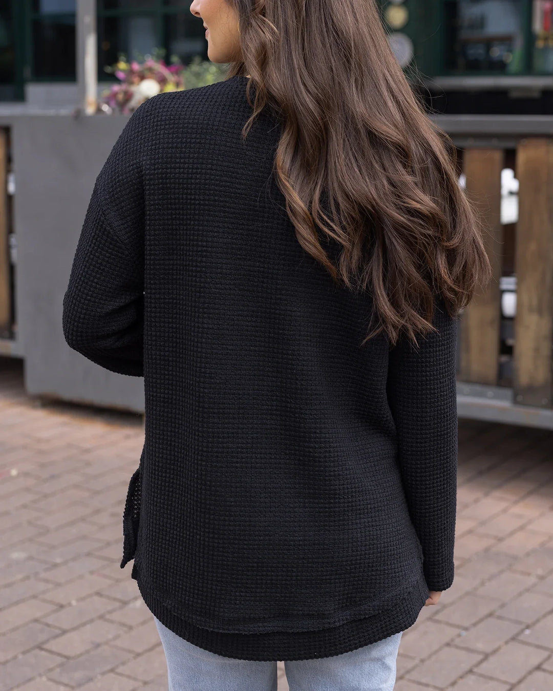 Grace and Lace | Slouchy Waffle Pullover | Black