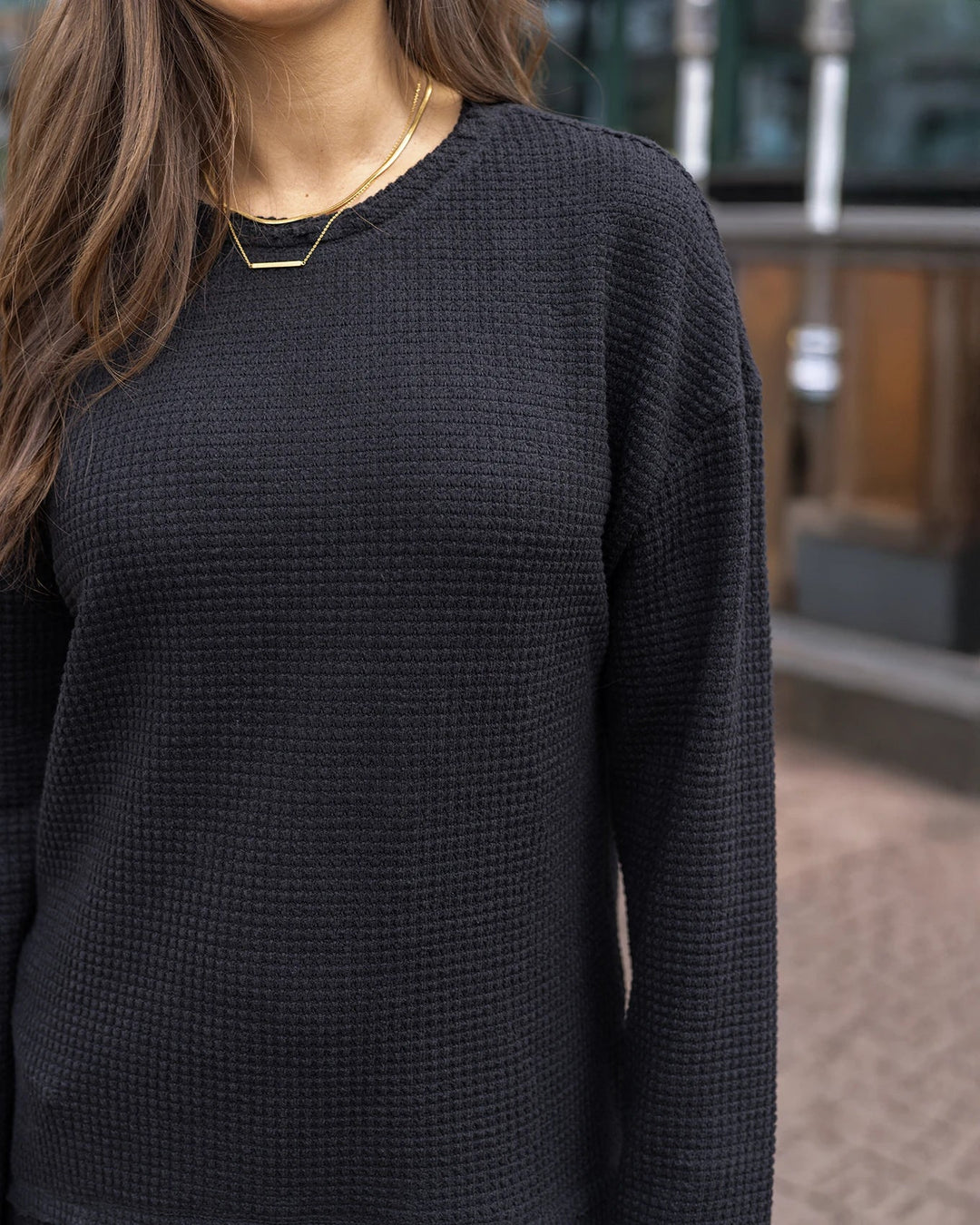 Grace and Lace | Slouchy Waffle Pullover | Black