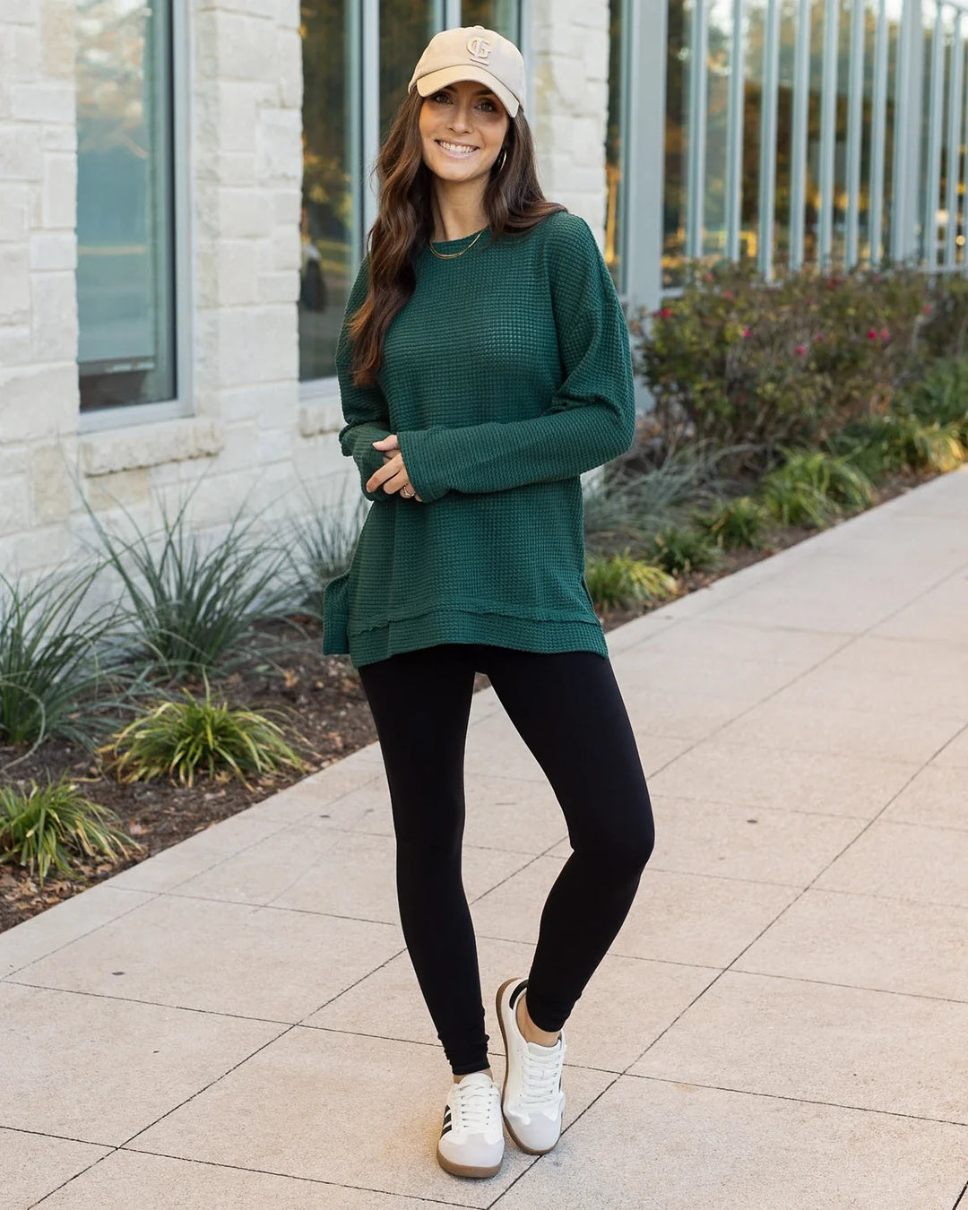 Grace and Lace | Slouchy Waffle Pullover | Emerald