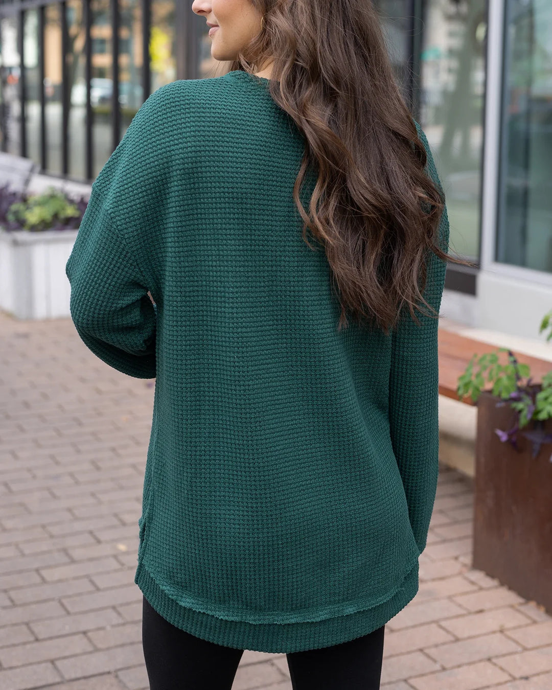 Grace and Lace | Slouchy Waffle Pullover | Emerald