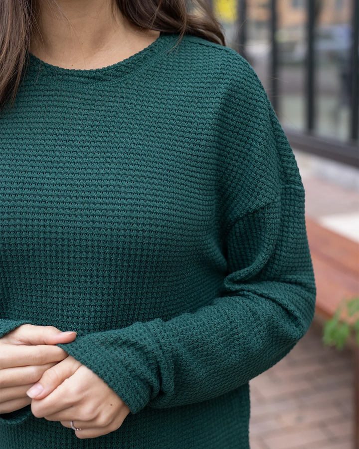 Grace and Lace | Slouchy Waffle Pullover | Emerald