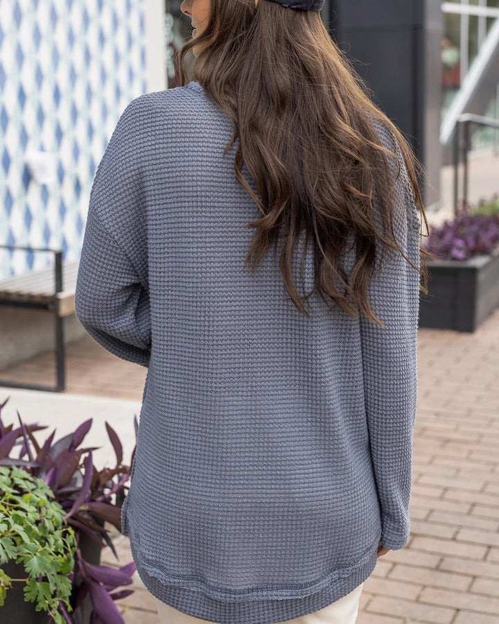 Grace and Lace | Slouchy Waffle Pullover | Grey