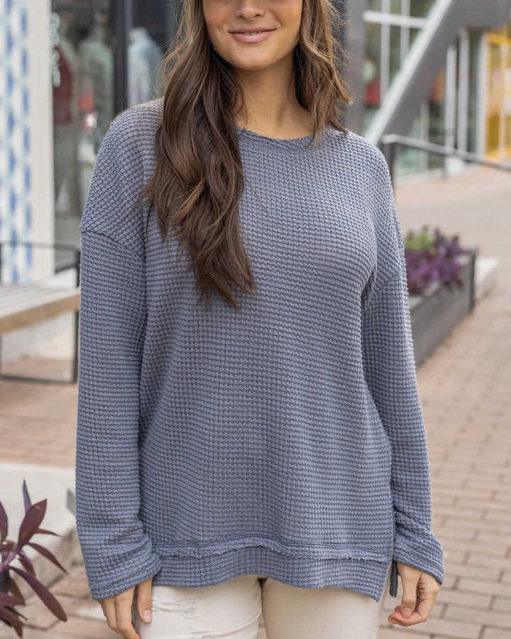 Grace and Lace | Slouchy Waffle Pullover | Grey