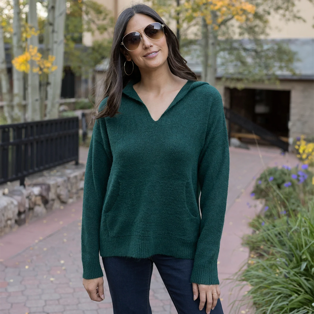 Grace and Lace | So Soft Knit Sweater Hoodie | Deep Green