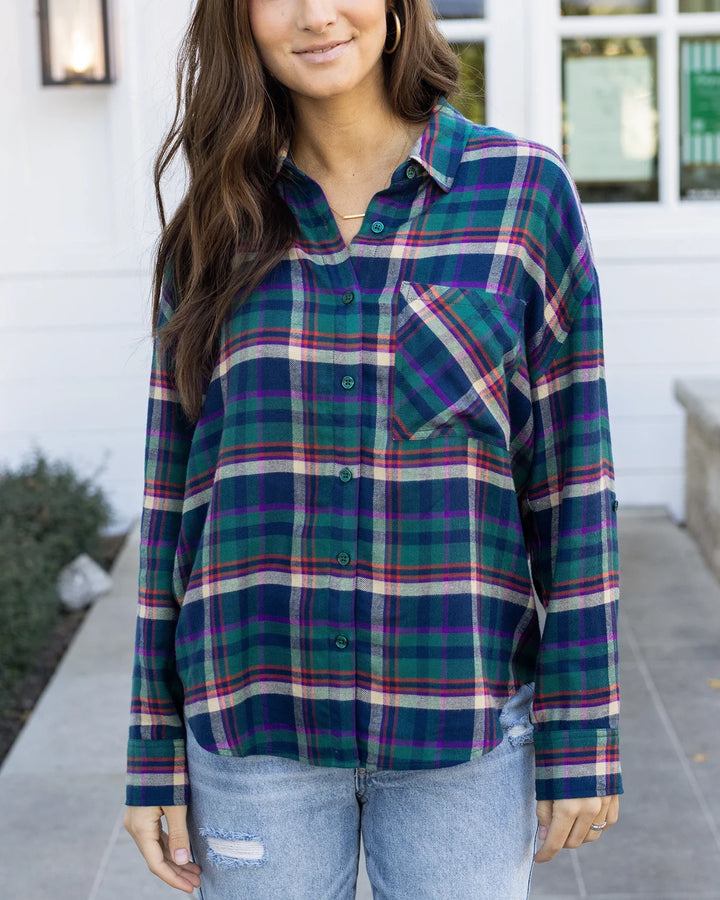 Grace and Lace | Soft Brushed Spring Plaid Shirt | Jewel Plaid