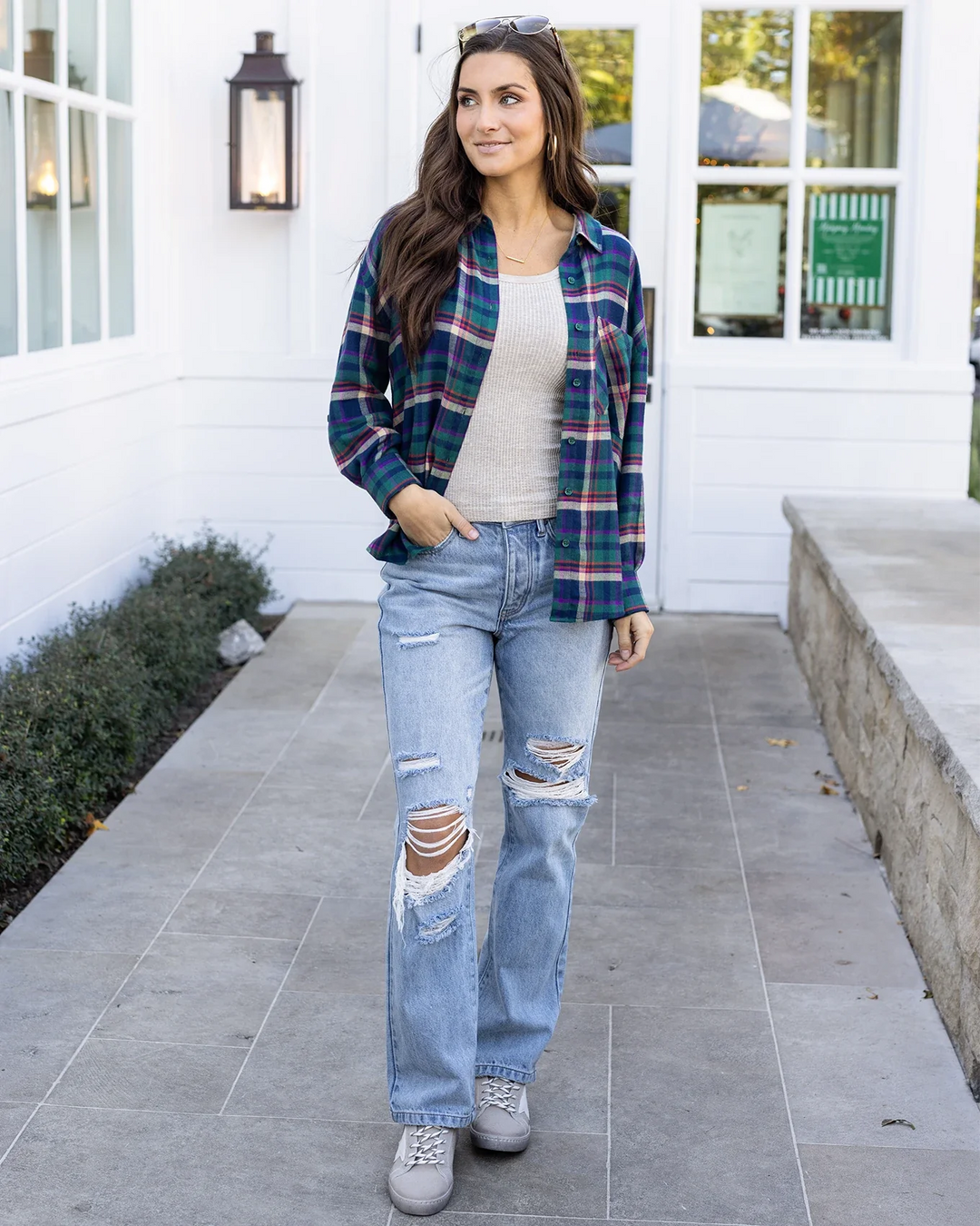 Grace and Lace | Soft Brushed Spring Plaid Shirt | Jewel Plaid