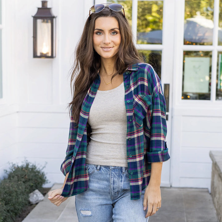 Grace and Lace | Soft Brushed Spring Plaid Shirt | Jewel Plaid