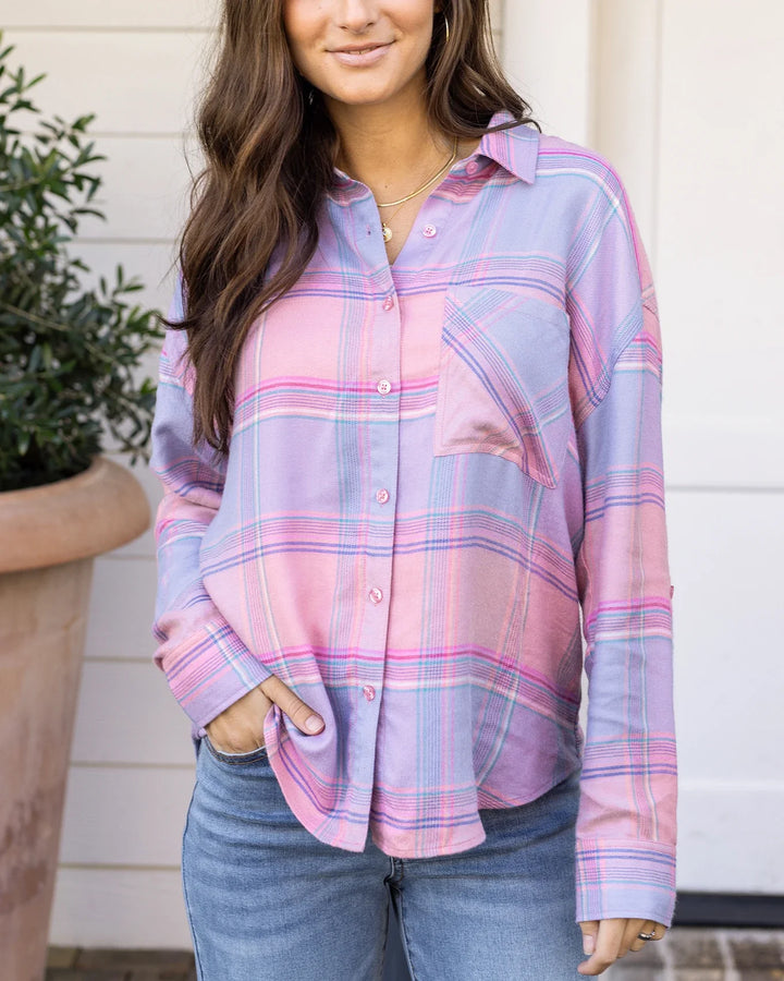 Grace and Lace | Soft Brushed Spring Plaid Shirt | Pink Plaid