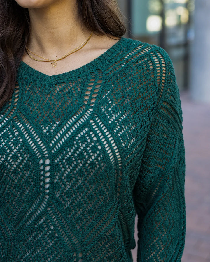 *PREORDER* Grace and Lace | V-Neck Pointelle Sweater | Jade Green - ESTIMATED TO SHIP MARCH 4