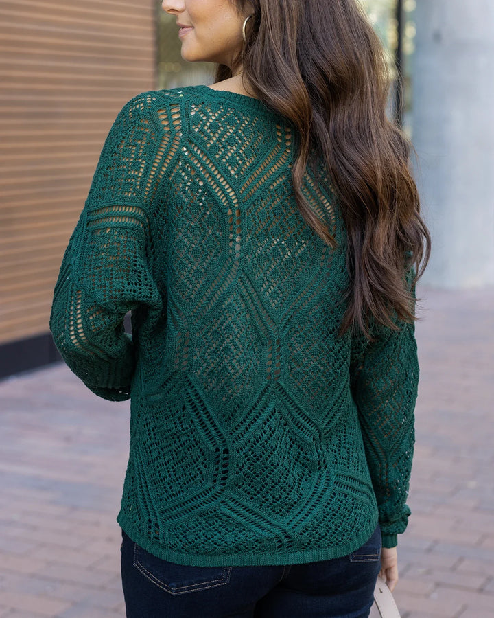 *PREORDER* Grace and Lace | V-Neck Pointelle Sweater | Jade Green - ESTIMATED TO SHIP MARCH 4