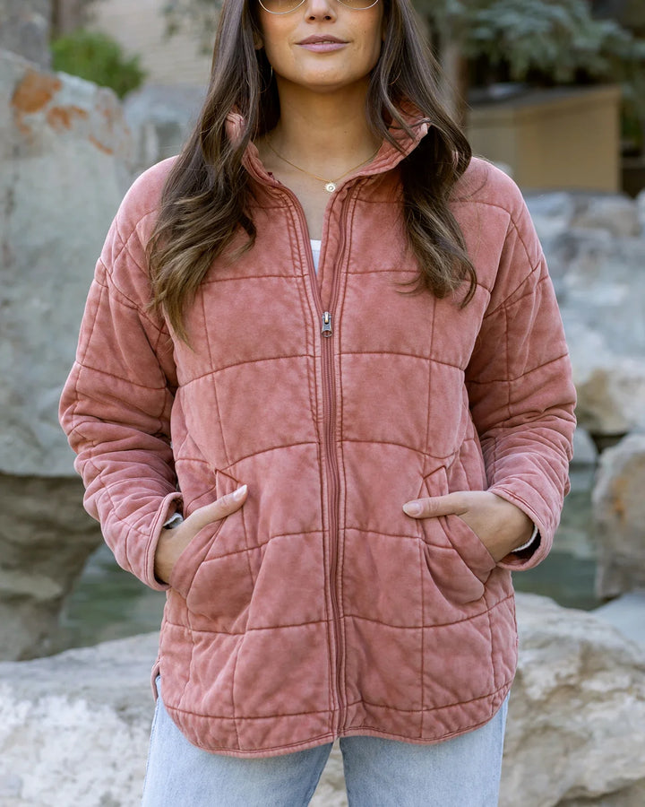 **PREORDER** Grace and Lace | Mineral Washed Quilted Jacket | Terracotta - ESTIMATED TO SHIP NOV 26