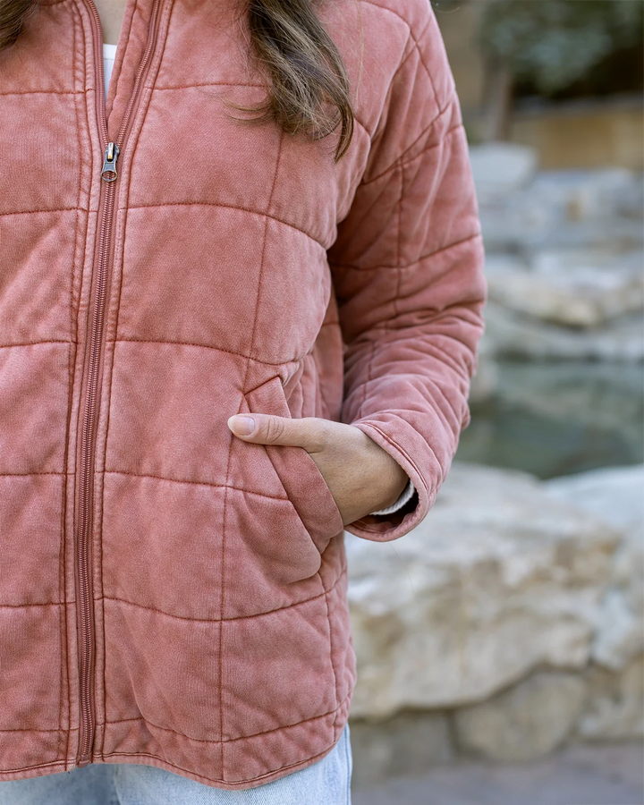 **PREORDER** Grace and Lace | Mineral Washed Quilted Jacket | Terracotta - ESTIMATED TO SHIP NOV 26