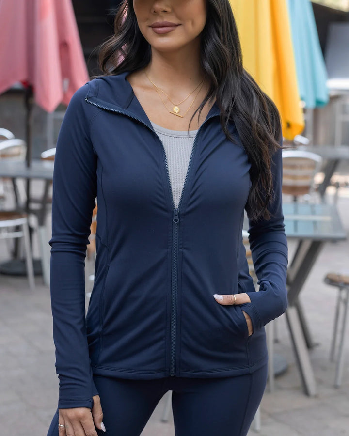 Grace and Lace | Best Athletic Zip Up Jacket | Navy