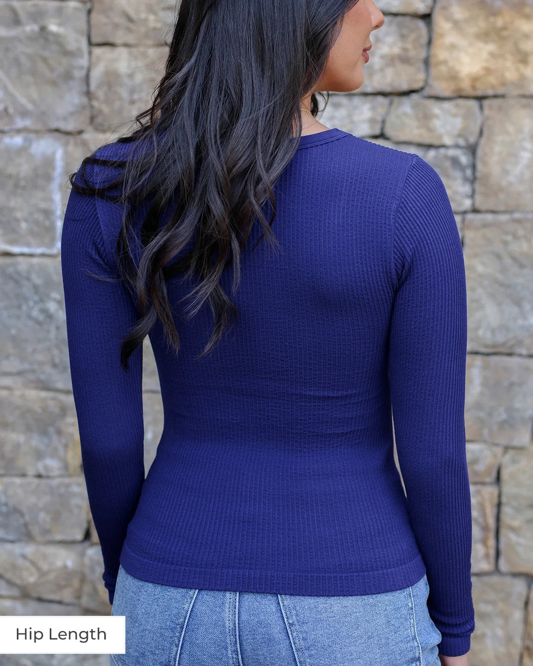 Grace and Lace | Scoop Neck Long Sleeve Brami | HIP LENGTH | Indigo