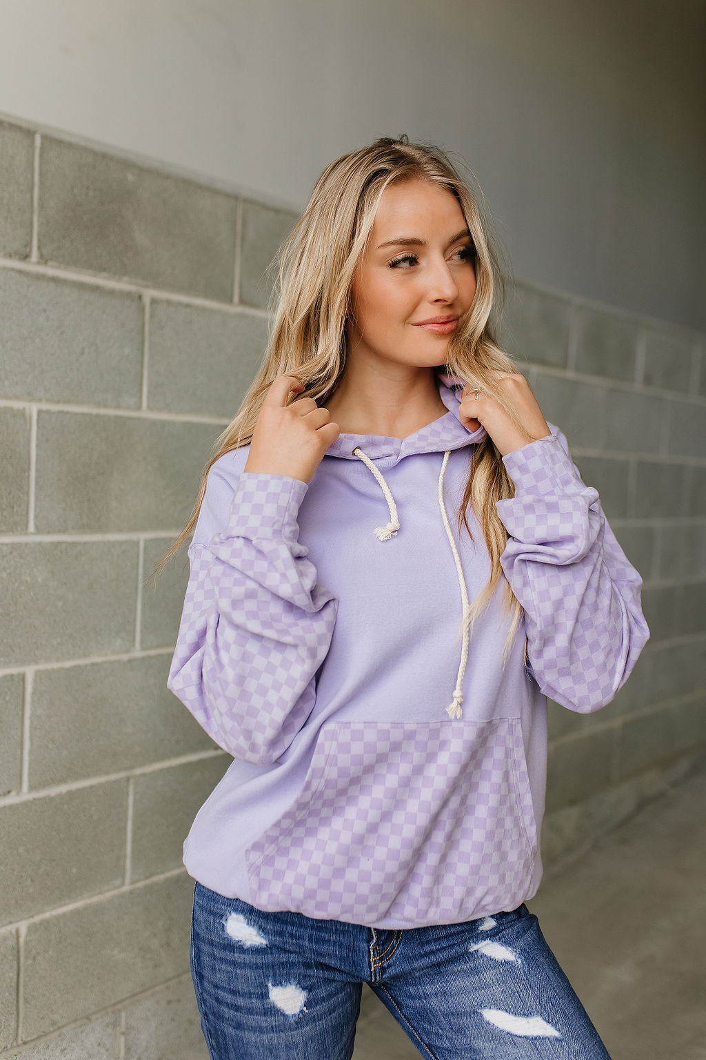 Ampersand Ave | Performance Fleece University Hoodie | Checked Out Purple