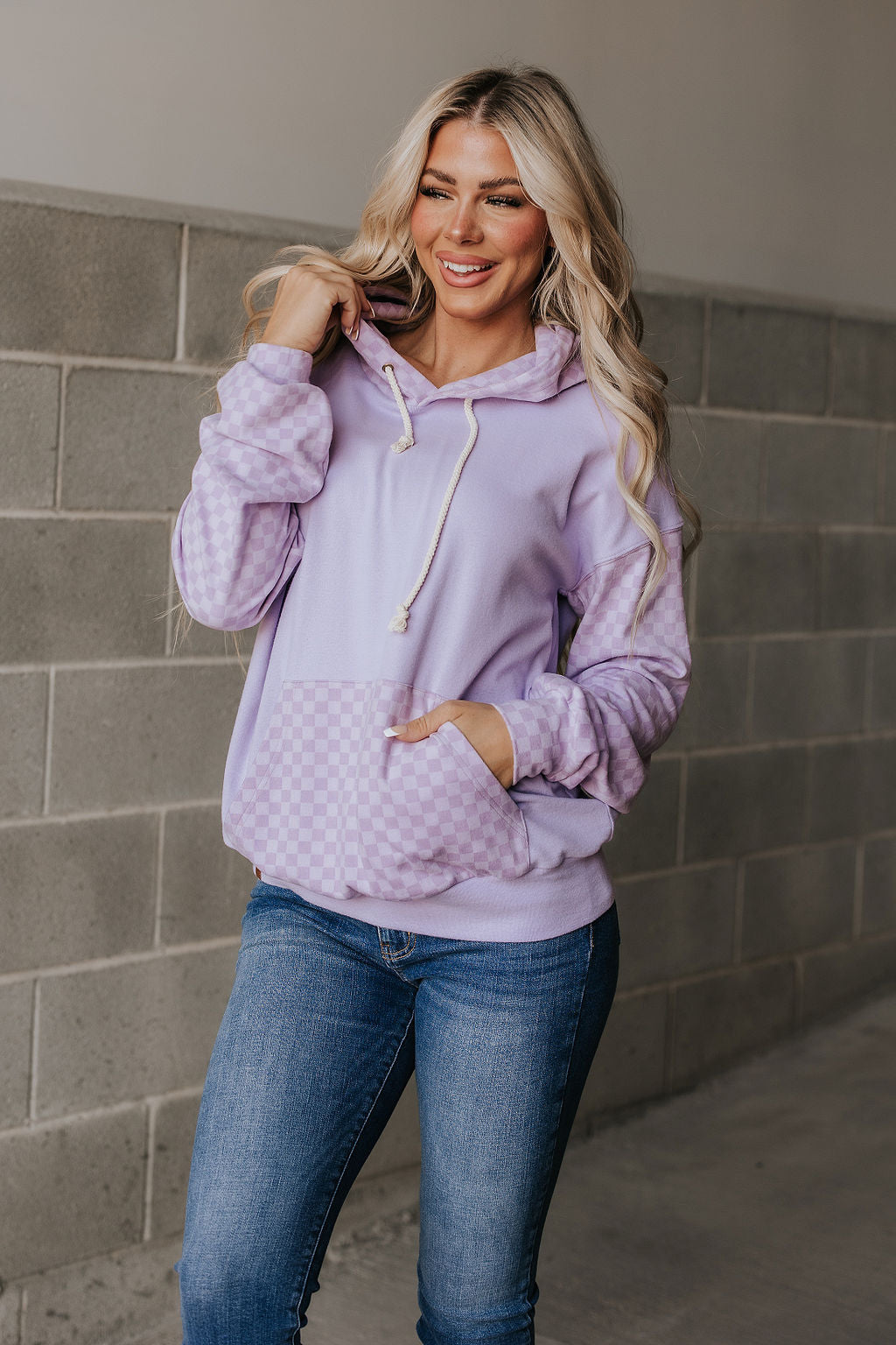 Ampersand Ave | Performance Fleece University Hoodie | Checked Out Purple