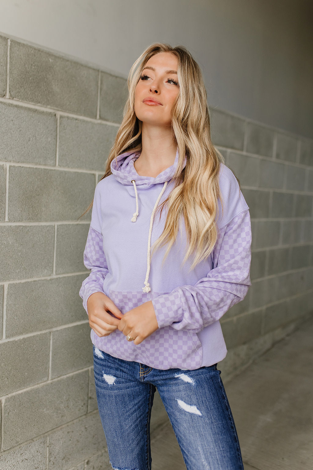 Ampersand Ave | Performance Fleece University Hoodie | Checked Out Purple